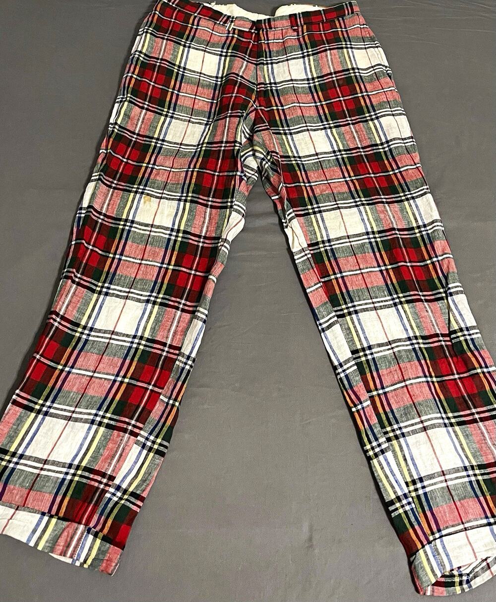 Polo Ralph Lauren Vtg 100% Linen Plaid Pants Mens 38 Tartan Made USA